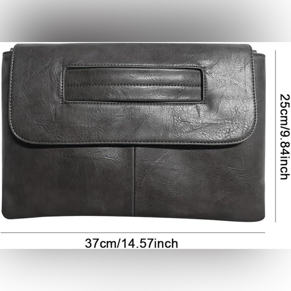 Envelope Clutch Bag Large Wristlet – Black PU Leather – Foldover Style